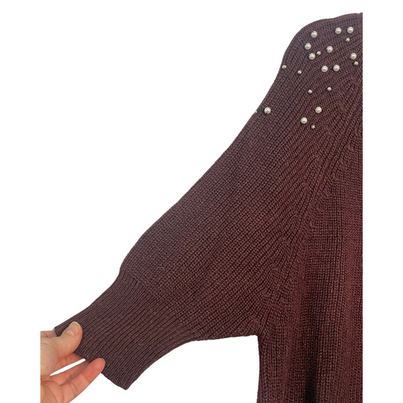 3-FOR-$30 Jessica Simpson Sz L Oversize Sweater Pearl Details Maroon Acrylic - Picture 5 of 10